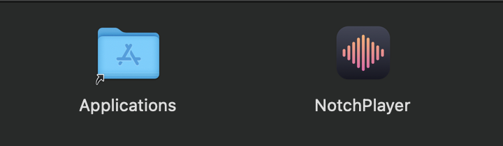 The NotchPlayer disk window: NotchPlayer next to an Applications folder